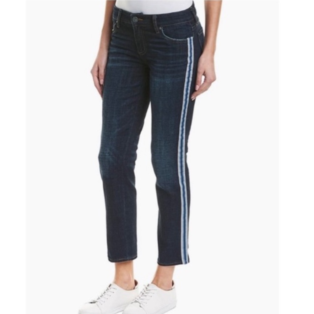Kut from the Kloth Stevie Ankle Straight Leg Jean with Blue Varsity Side Stripes - Picture 3 of 12